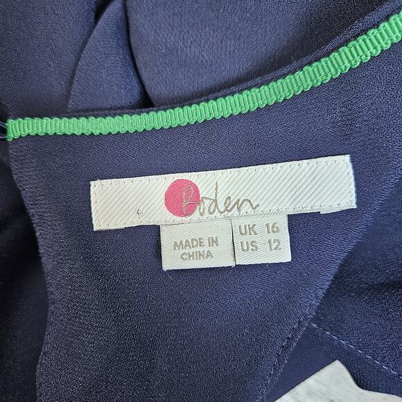 Boden Short Puffed Sleeve Blouse Womens Size 12 Navy Blue Flowy Classic - Picture 3 of 4